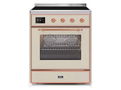 30" ILVE Majestic II Electric Freestanding Range with Copper Trim in Antique White - UMI30NE3AWP