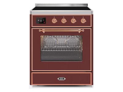 30" ILVE Majestic II Electric Freestanding Range with Copper Trim in Burgundy - UMI30NE3BUP