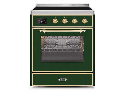 30" ILVE Majestic II Electric Freestanding Range with Brass Trim in Emerald Green - UMI30NE3EGG