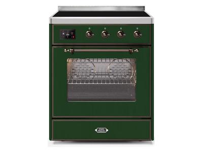 30" ILVE Majestic II Electric Freestanding Range With Bronze Trim In Emerald Green - UMI30NE3EGB