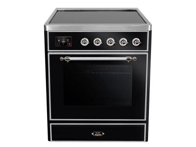 30" ILVE Majestic II Electric  Freestanding Range with Chrome Trim in Glossy Black  - UMI30NE3BKC