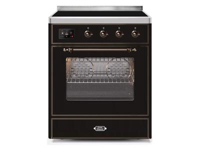 30" ILVE Majestic II Electric Freestanding Range With Bronze Trim In Glossy Black - UMI30NE3BKB