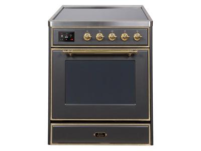 30" ILVE Majestic II Electric Freestanding Range with Brass Trim in Matte Graphite - UMI30NE3MGG