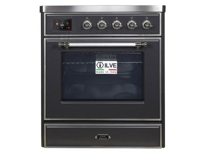 30" ILVE Majestic II Electric  Freestanding Range with Chrome Trim in Matte Graphite  - UMI30NE3MGC