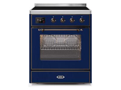 30" ILVE Majestic II Electric Freestanding Range With Bronze Trim In Blue - UMI30NE3MBB