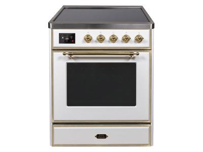 30" ILVE Majestic II Electric Freestanding Range with Brass Trim in White - UMI30NE3WHG