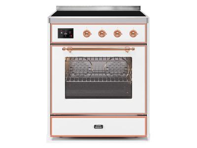 30" ILVE Majestic II Electric Freestanding Range with Copper Trim in White - UMI30NE3WHP