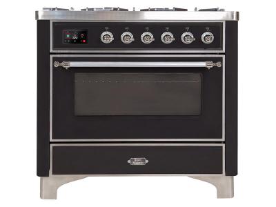 36" ILVE Majestic II Dual Fuel Freestanding Range with Chrome Trim  in Glossy Black  - UM09FDNS3BKC-NG