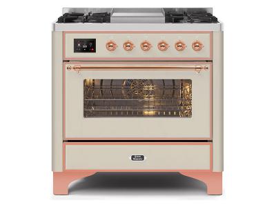 36" ILVE Majestic II Dual Fuel Range in Antique White with Copper Trim - UM09FDNS3AWP-LP