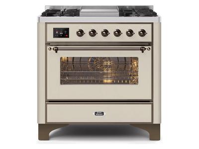 36" ILVE Majestic II Dual Fuel Freestanding Range with Bronze Trim in Antique White - UM09FDNS3AWB-NG