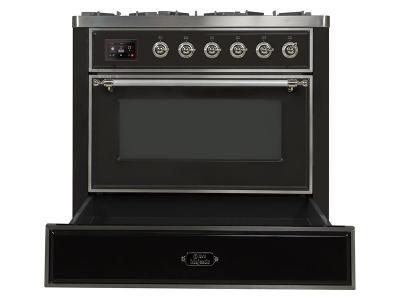 36" ILVE Majestic II Dual Fuel Range with Chrome Trim in Matte Graphite - UM09FDNS3MGC-NG