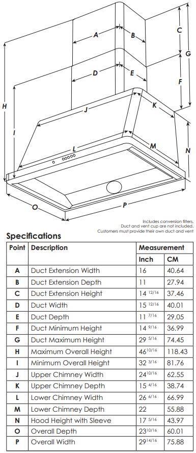 30" ILVE Majestic Wall Mount Convertible Range Hood in Matte Graphite - UAM76MG