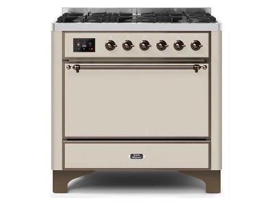 36" ILVE Majestic II Dual Fuel Freestanding Range With Bronze Trim In Antique White - UM096DQNS3AWB-NG