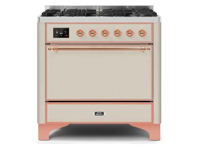 36" ILVE Majestic II Dual Fuel Range with Copper Trim in Antique White - UM096DQNS3AWP-NG