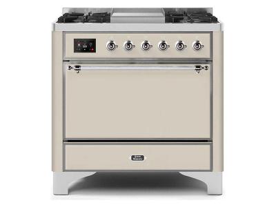 36" ILVE Majestic II Dual Fuel Freestanding Range with Chrome Trim in Antique White - UM09FDQNS3AWC-NG