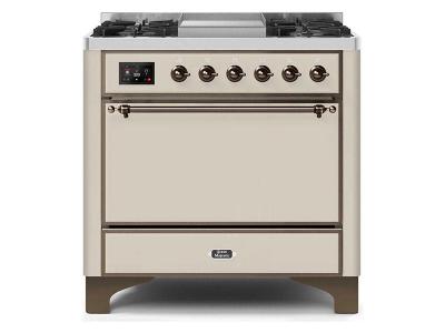 36" ILVE Majestic II Dual Fuel Freestanding Range With Bronze Trim In Antique White - UM09FDQNS3AWB-LP