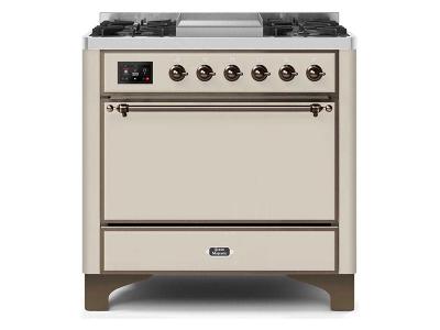 36" ILVE Majestic II Dual Fuel Freestanding Range With Bronze Trim In Antique White - UM09FDQNS3AWB-NG