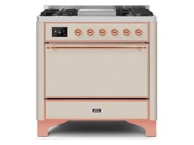 36" ILVE Majestic II Dual Fuel Range with Copper Trim in Antique White - UM09FDQNS3AWP-NG