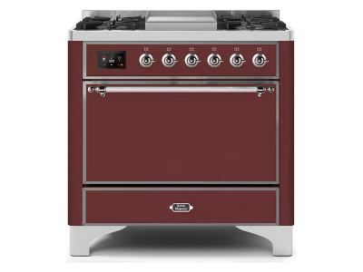 36" ILVE Majestic II Dual Fuel Freestanding Range with Chrome Trim in Burgundy - UM09FDQNS3BUC-NG