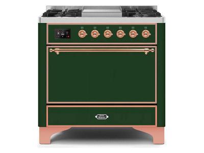 36" ILVE Majestic II Dual Fuel Range with Copper Trim in Emerald Green - UM09FDQNS3EGP-NG