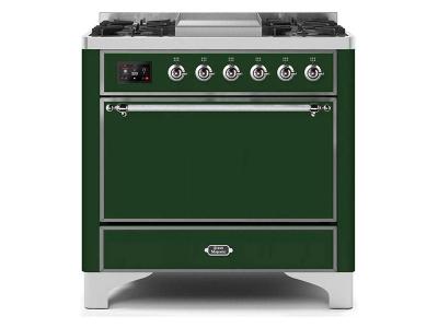 36" ILVE Majestic II Dual Fuel Freestanding Range with Chrome Trim in Emerald Green - UM09FDQNS3EGC-NG