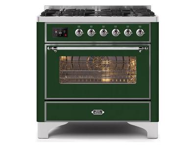 36" ILVE Majestic II Dual Fuel Freestanding Range with Chrome Trim in Emerald Green - UM096DNS3EGC-NG