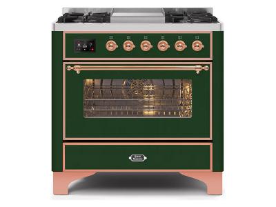 36" ILVE Majestic II Dual Fuel Range with Copper Trim in Emerald Green - UM09FDNS3EGP-NG