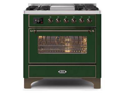 36" ILVE Majestic II Dual Fuel Freestanding Range with Bronze Trim in Emerald Green - UM09FDNS3EGB-NG