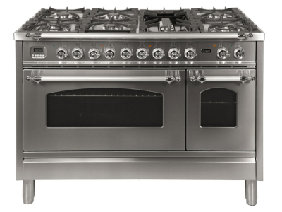 48" ILVE Nostalgie Collection Dual Fuel Range in Stainless Steel with Chrome Trim - UPN120FDMPIX