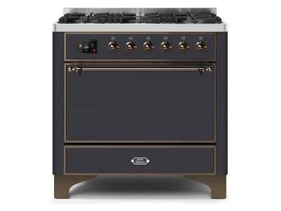 36" ILVE Majestic II Dual Fuel Freestanding Range With Bronze Trim In Matte Graphite - UM096DQNS3MGB-NG