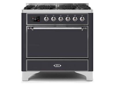 36" ILVE Majestic II Dual Fuel Freestanding Range with Chrome Trim in Matte Graphite - UM096DQNS3MGC-NG