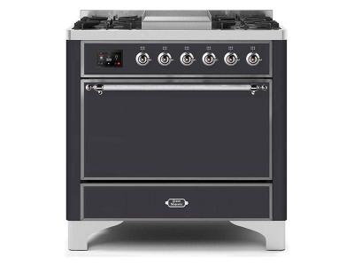 36" ILVE Majestic II Dual Fuel Freestanding Range with Chrome Trim in Matte Graphite- UM09FDQNS3MGC-LP