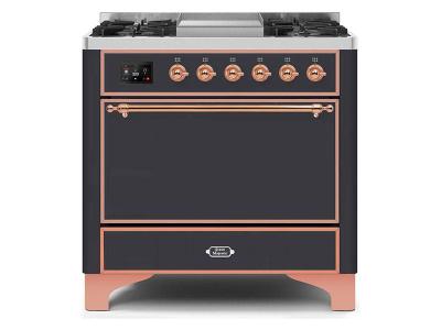 36" ILVE Majestic II Dual Fuel Range with Copper Trim in Matte Graphite - UM09FDQNS3MGP-NG