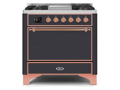 36" ILVE Majestic II Dual Fuel Range with Copper Trim in Matte Graphite - UM09FDQNS3MGP-NG