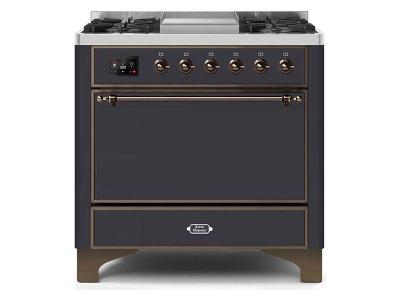 36" ILVE Majestic II Dual Fuel Freestanding Range With Bronze Trim In Matte Graphite - UM09FDQNS3MGB-NG