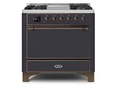 36" ILVE Majestic II Dual Fuel Freestanding Range With Bronze Trim In Matte Graphite - UM09FDQNS3MGB-LP