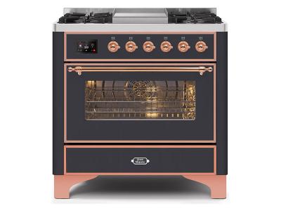 36" ILVE Majestic II Dual Fuel Range with Copper Trim in Matte Graphite - UM09FDNS3MGP-NG