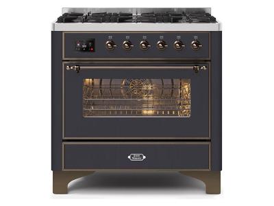 36" ILVE Majestic II Dual Fuel Freestanding Range With Bronze Trim In Matte Graphite - UM096DNS3MGB-NG