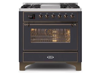 36" ILVE Majestic II Dual Fuel Freestanding Range with Bronze Trim in Matte Graphite - UM09FDNS3MGB-NG