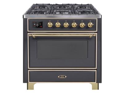 36" ILVE Majestic II Dual Fuel Range in Matte Graphite with Brass Trim - UM096DNS3MGG-NG