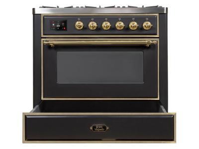36" ILVE Majestic II Dual Fuel Range in Matte Graphite with Brass Trim - UM09FDNS3MGG-NG