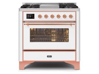 36" ILVE Majestic II Dual Fuel Range with Copper Trim in White - UM09FDNS3WHP-NG