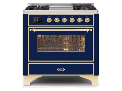 36" ILVE Majestic II Dual Fuel Range in Blue with Brass Trim - UM09FDNS3MBG-NG