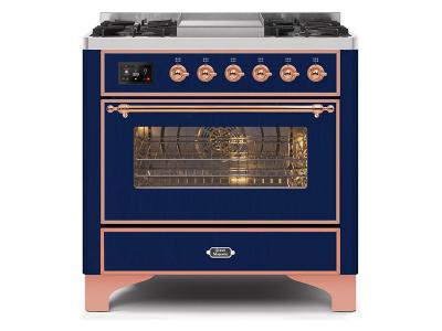 36" ILVE Majestic II Dual Fuel Range with Copper Trim in Blue - UM09FDNS3MBP-LP