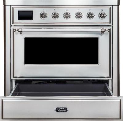 36" ILVE Majestic II Electric  Freestanding Range with Chrome Trim in Stainless Steel  - UMI09NS3/SSC