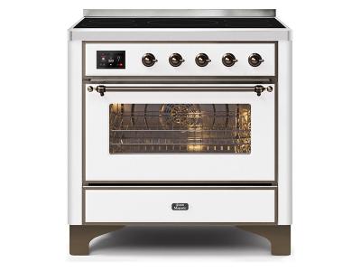 36" ILVE Majestic II Electric Range with Bronze Trim in White - UMI09NS3WHB
