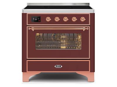 36" ILVE Majestic II Electric Range with Copper Trim in Burgundy - UMI09NS3BUP