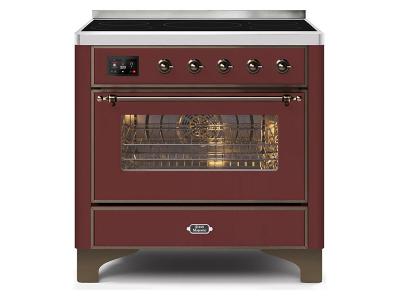 36" ILVE Majestic II Electric Range with Bronze Trim in Burgundy - UMI09NS3BUB