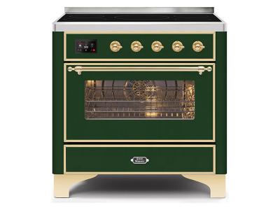 36" ILVE Majestic II Electric Range with Brass Trim in Emerald Green - UMI09NS3EGG