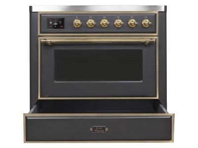 36" ILVE Majestic II Electric Range with Brass Trim in Matte Graphite - UMI09NS3MGG